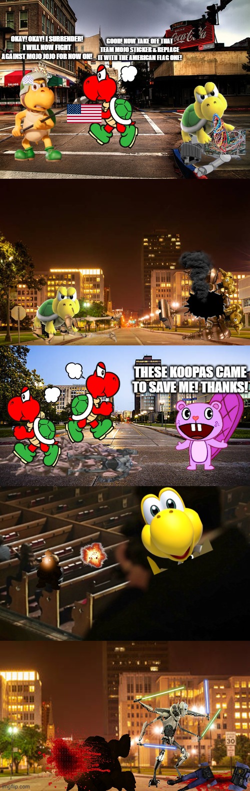 okay! okay! i surrender! i will now fight against mojo jojo for now on! good! now take off that team mojo sticker & replace it with the amer | image tagged in church sniper | made w/ Imgflip meme maker