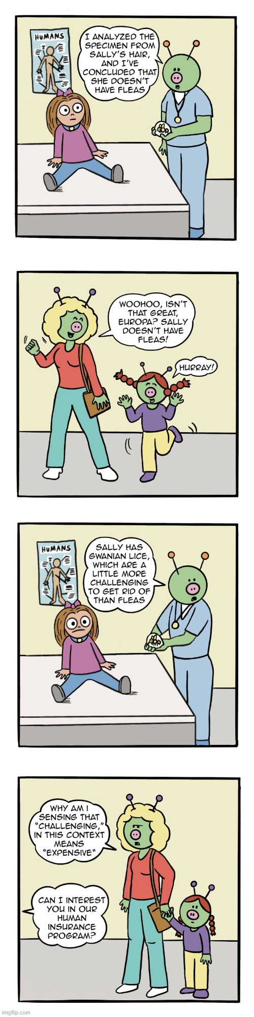 image tagged in human,sally,aliens,doctor,fleas,lice | made w/ Imgflip meme maker