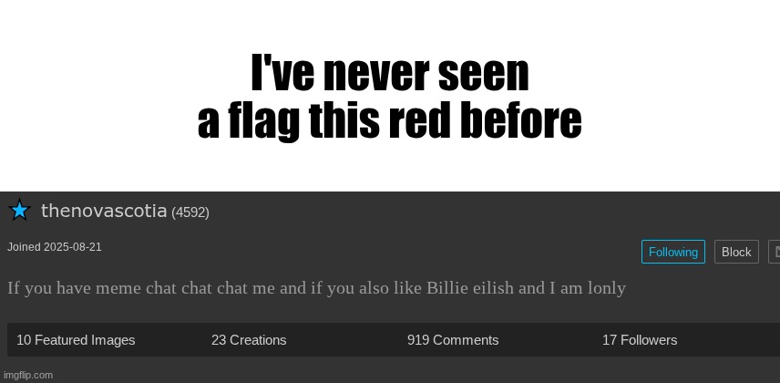 "I'm a groomer" ahh bio | I've never seen a flag this red before | image tagged in screenshot 2026-05-04 6 28 56 pm png | made w/ Imgflip meme maker