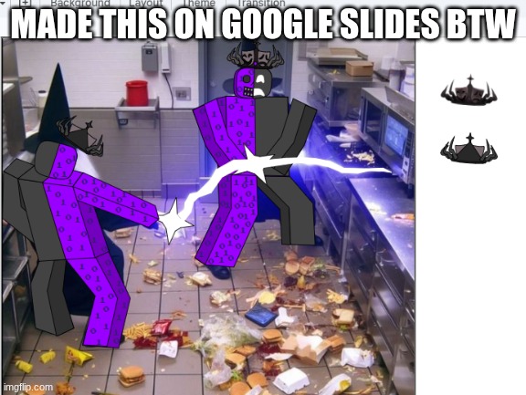 Nolis in a kitchen, just like those McD wizards | Made this on google slides btw | image tagged in wizard,noli,forsaken,roblox,art,google slides | made w/ Imgflip meme maker