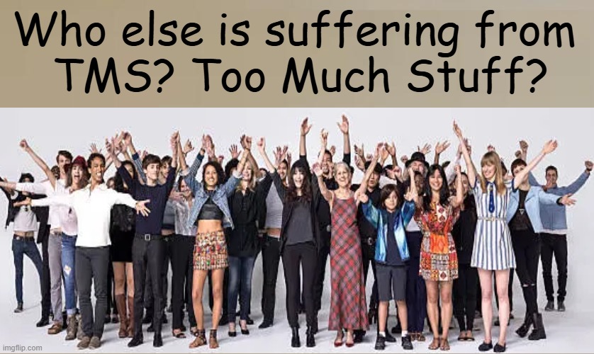 Seriously, guilty as charged... | Who else is suffering from 
TMS? Too Much Stuff? | image tagged in stuff,too much,guilty,americans,too many,things | made w/ Imgflip meme maker