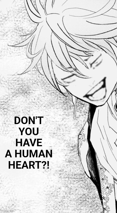 Don't you have a human heart?! | image tagged in memes,manga,smug | made w/ Imgflip meme maker