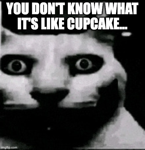 Horror cat | You don't know what it's like cupcake... | image tagged in horror cat | made w/ Imgflip meme maker
