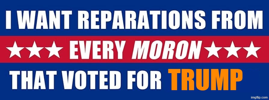 REPARATIONS | TRUMP | image tagged in trump,moron,vote,politics,political meme,memes | made w/ Imgflip meme maker