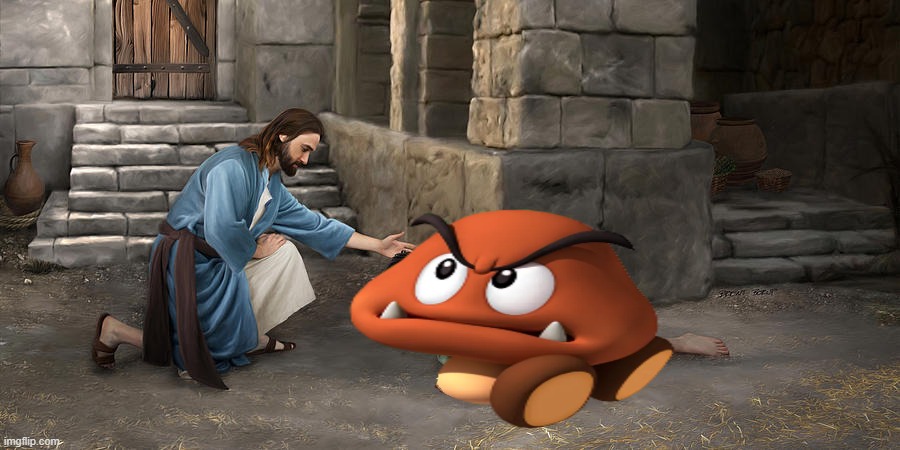 Jesus forgiving a goomba | image tagged in forgiveness | made w/ Imgflip meme maker