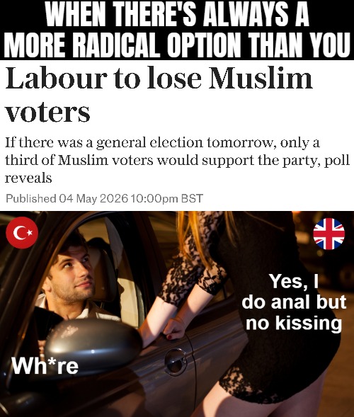 Loosing to a Gaza obsessed party. Not even recognizing Palestine meant much... ofc | When there's always a more radical option than you | image tagged in politics,uk,islam,great britain | made w/ Imgflip meme maker