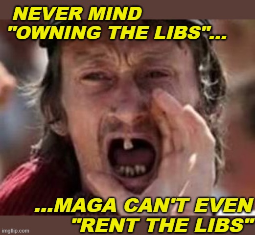 rent the libs | Never Mind "Owning the Libs"... ...MAGA can't even
 "RENt The libs" | image tagged in redneck no teeth | made w/ Imgflip meme maker