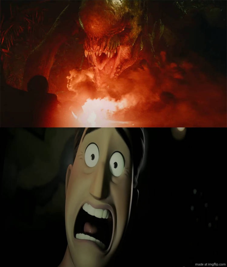 Distortus Rex scares Mayor Jerry | image tagged in distortus rex scares who blank meme,deviantart,hoppers,jurassic world,pixar,disney | made w/ Imgflip meme maker