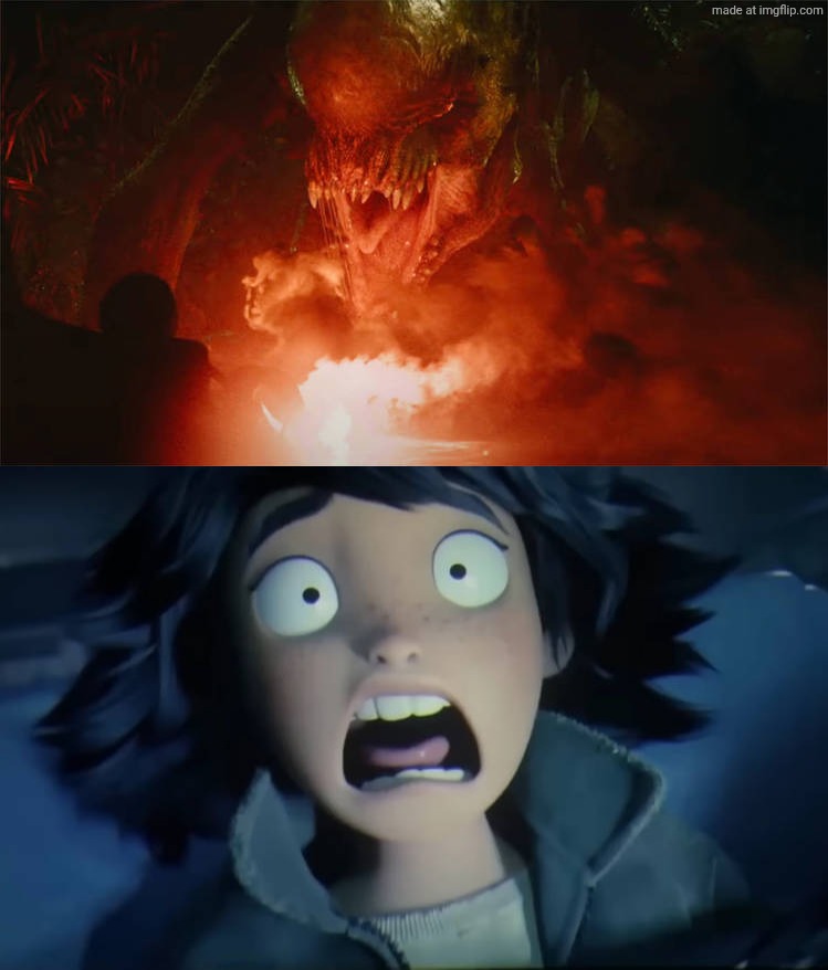 Distortus Rex scares  Mabel Tanaka | image tagged in distortus rex scares who blank meme,deviantart,hoppers,jurassic world,disney,pixar | made w/ Imgflip meme maker