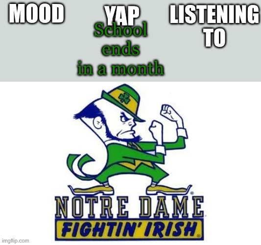 Notre_Dame_fan102's Second Announcement Temp | School ends in a month | image tagged in notre_dame_fan102's second announcement temp | made w/ Imgflip meme maker