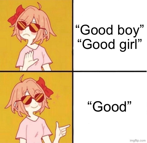please do not the cat ahh | “Good boy”
“Good girl”; “Good” | image tagged in no yes girl | made w/ Imgflip meme maker