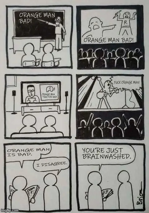 Orange man bad | image tagged in orange man bad,political,reposts | made w/ Imgflip meme maker