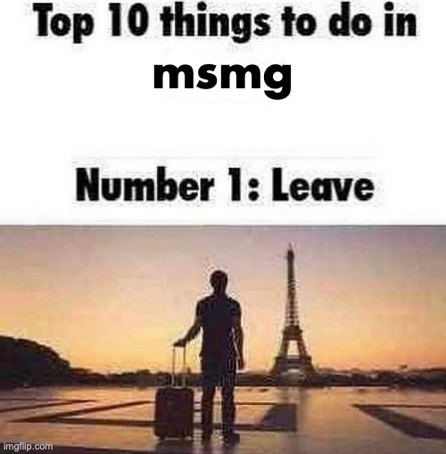 Top 10 things to do in blank | msmg | image tagged in top 10 things to do in blank | made w/ Imgflip meme maker