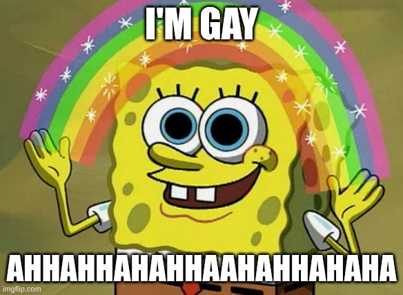 Imagination Spongebob Meme | I'm gay; ahhahhahahhaahahhahaha | image tagged in memes,imagination spongebob,remix | made w/ Imgflip meme maker