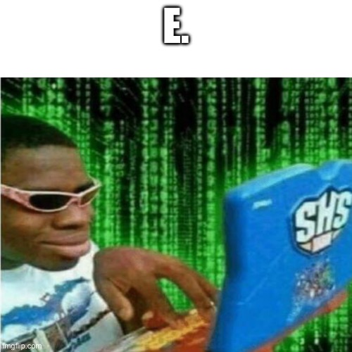 Hacker meme | E. | image tagged in hacker meme | made w/ Imgflip meme maker