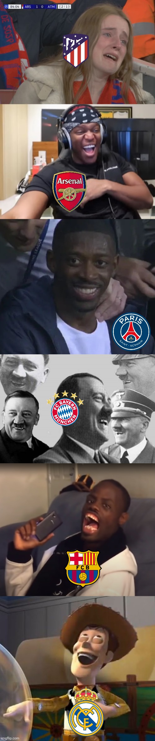 Arsenal 1 Atletico Madrid 0. The Gooners are in The Final from Budapest. | image tagged in ksi laughing best laughs,dembele smirk,laughs in nazi,ha got em,woody laugh,champions league | made w/ Imgflip meme maker