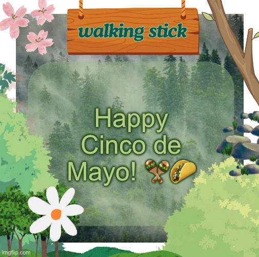 the walking stick announcement temp made by shira | Happy Cinco de Mayo! 🪇🌮 | image tagged in the walking stick announcement temp made by shira,msmg,cinco de mayo | made w/ Imgflip meme maker
