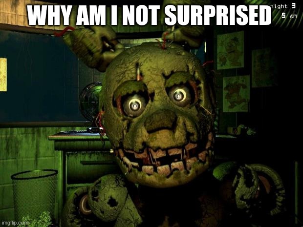 springtrap | why am I not surprised | image tagged in springtrap | made w/ Imgflip meme maker