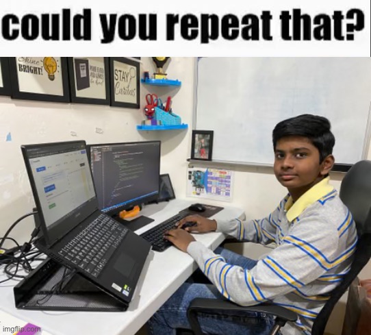 image tagged in could you repeat that | made w/ Imgflip meme maker