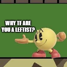 Why Tf Are You a Leftist? | Why tf are you a leftist? | image tagged in pac man stfu,memes,pac man | made w/ Imgflip meme maker