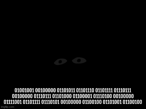 01001001 00100000 01101011 01101110 01101111 01110111 00100000 01110111 01101000 01100001 01110100 00100000 01111001 01101111 01110101 00100 | made w/ Imgflip meme maker