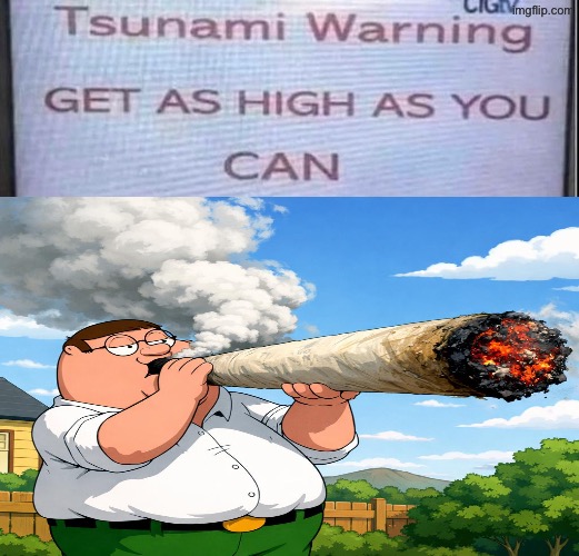 Get As High As You Can | image tagged in tsunami,warning,smoke weed,stoned,peter griffin,funny signs | made w/ Imgflip meme maker