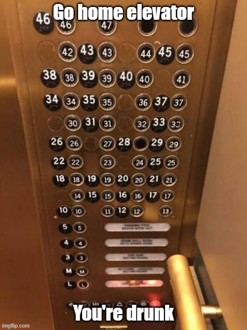 Go Home | Go home elevator; You're drunk | image tagged in elevator,go home you're drunk,ups and downs,double vision | made w/ Imgflip meme maker