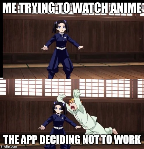 I have had issues as of late | me trying to watch anime; the app deciding not to work | image tagged in zenitsu,anime | made w/ Imgflip meme maker
