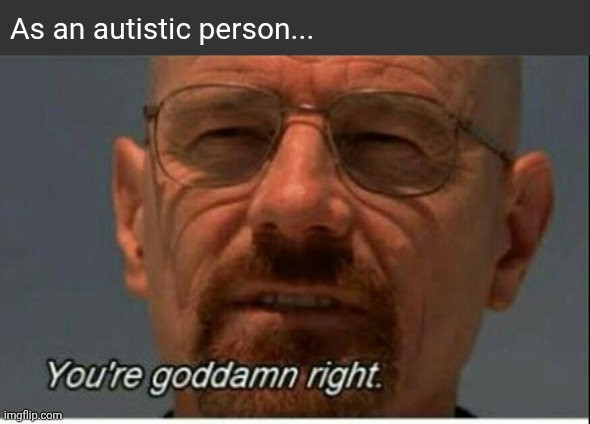 You're dam right | As an autistic person... | image tagged in you're dam right | made w/ Imgflip meme maker