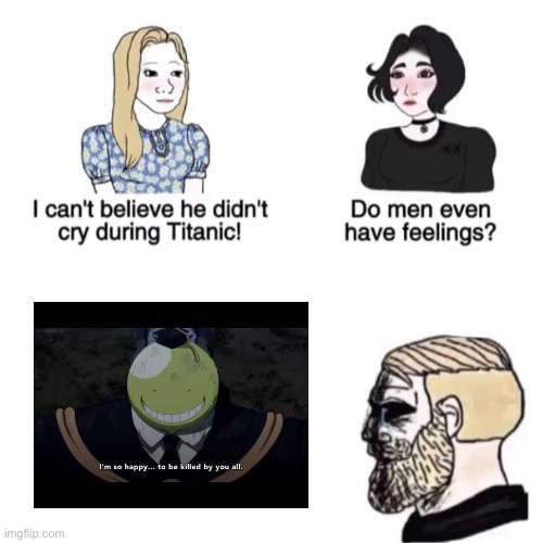Chad crying | image tagged in chad crying,assassination,classroom,assassination classroom,memes,anime | made w/ Imgflip meme maker