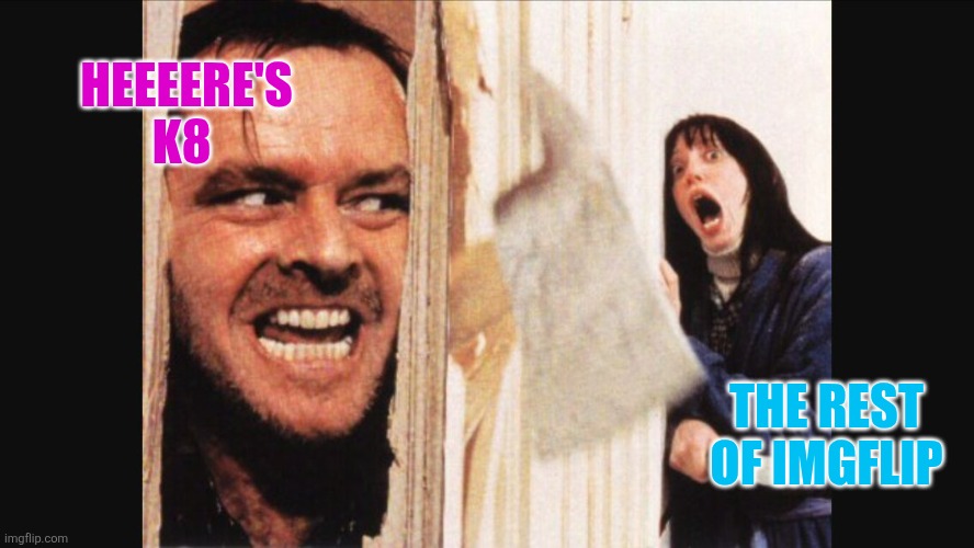 How's life been treating you lately? | Heeeere's k8; The rest of imgflip | image tagged in here's johnny | made w/ Imgflip meme maker