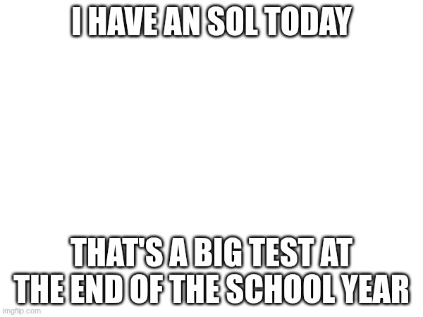 I have an sol today; that's a big test at the end of the school year | made w/ Imgflip meme maker