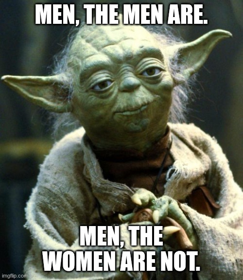 Star Wars Yoda Meme | Men, the men are. Men, the women are not. | image tagged in memes,star wars yoda | made w/ Imgflip meme maker