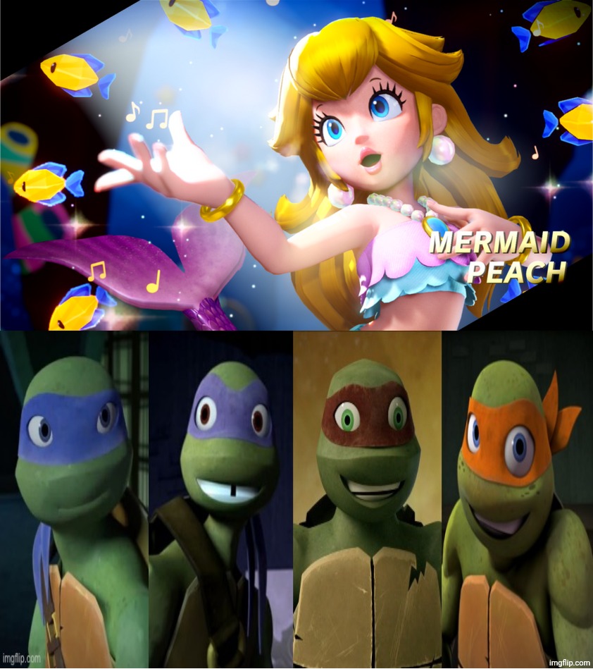 2012 turtle likes mermaid peach | image tagged in who likes mermaid peach,tmnt,deviantart,super mario bros,teenage mutant ninja turtles | made w/ Imgflip meme maker