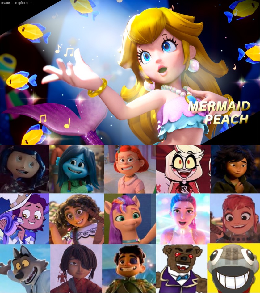 Everyone likes mermaid peach ? | image tagged in who likes mermaid peach,deviantart,super mario bros,elio,hoppers,the bad guys | made w/ Imgflip meme maker
