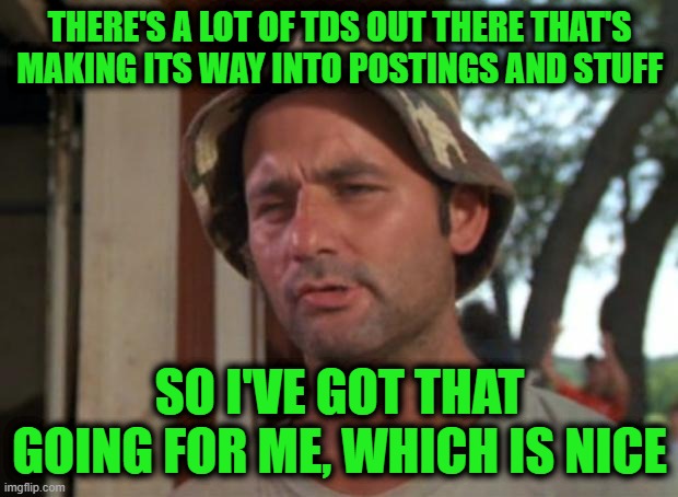 There's a lot of TDS out there that's making its way into postings and stuff So I've got that going for me, which is nice | image tagged in memes,so i got that goin for me which is nice | made w/ Imgflip meme maker