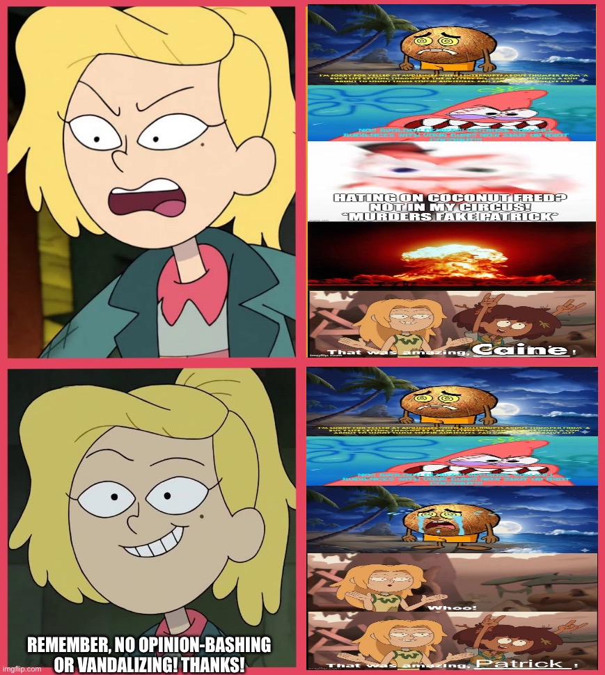 Sasha prefers real fill-in memes, not ruined ones (I’m not bad, I just don’t like when people vandalize my work) | Remember, no opinion-bashing or vandalizing! Thanks! | image tagged in sasha waybright dislike/like meme template,sasha,amphibia,spongebob,opinion,bad user | made w/ Imgflip meme maker