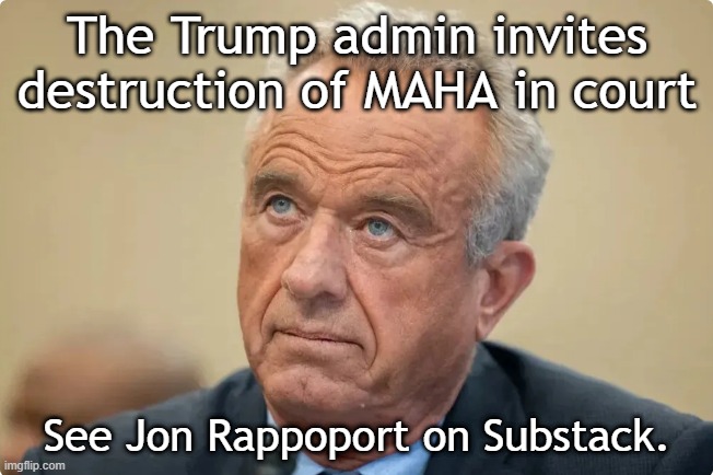 The Trump admin invites destruction of MAHA in court. Kennedy stands by. | The Trump admin invites destruction of MAHA in court; See Jon Rappoport on Substack. | image tagged in donald trump,kennedy,children,vaccines,maga,dead | made w/ Imgflip meme maker