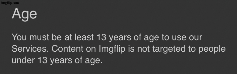 Imgflip terms of service age | image tagged in imgflip terms of service age | made w/ Imgflip meme maker