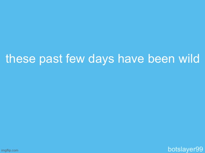 botslayer announcement temp | these past few days have been wild | image tagged in botslayer announcement temp | made w/ Imgflip meme maker