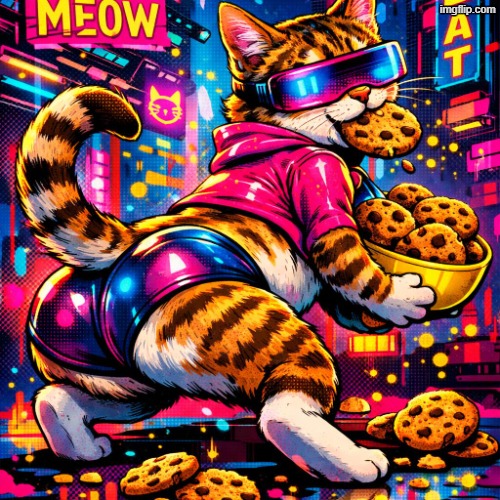 I larp | image tagged in twerking cat eating cookies | made w/ Imgflip meme maker