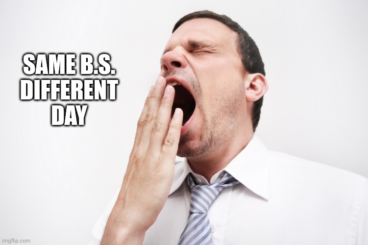 yawn | Same b.s.
Different
Day | image tagged in yawn | made w/ Imgflip meme maker