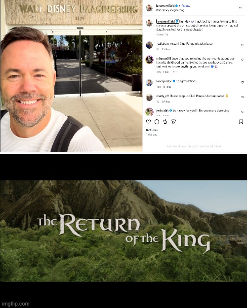 THE CO FOUNDER OF CLUB PENGUIN IS BACK! | image tagged in return of the king,club penguin,disney | made w/ Imgflip meme maker