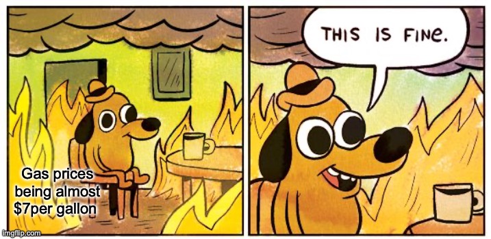 This Is Fine Meme | Gas prices being almost $7per gallon | image tagged in memes,this is fine | made w/ Imgflip meme maker