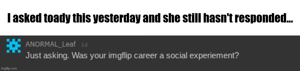 something's off... | I asked toady this yesterday and she still hasn't responded... | image tagged in screenshot 2026-05-06 2 51 06 pm png | made w/ Imgflip meme maker