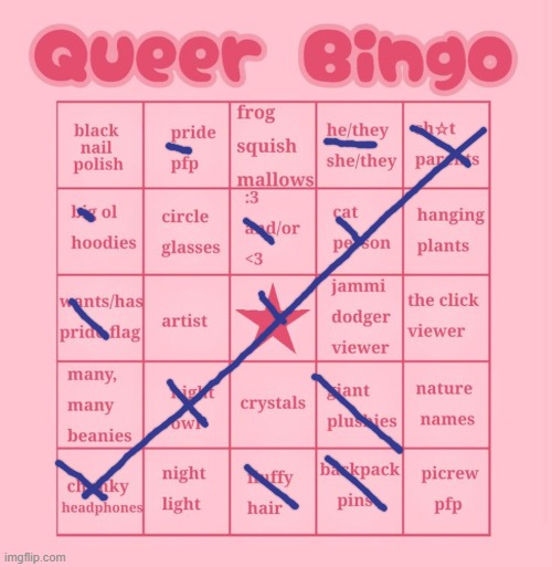 Queer bingo | image tagged in queer bingo | made w/ Imgflip meme maker