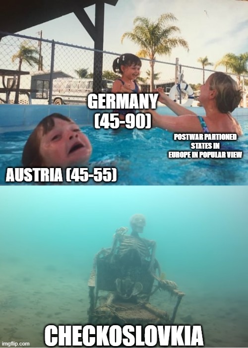 Swimming Pool Kids | germany (45-90); postWAR PARTIONED STATES IN EUROPE in popular view; austria (45-55); checkoslovkia | image tagged in swimming pool kids | made w/ Imgflip meme maker