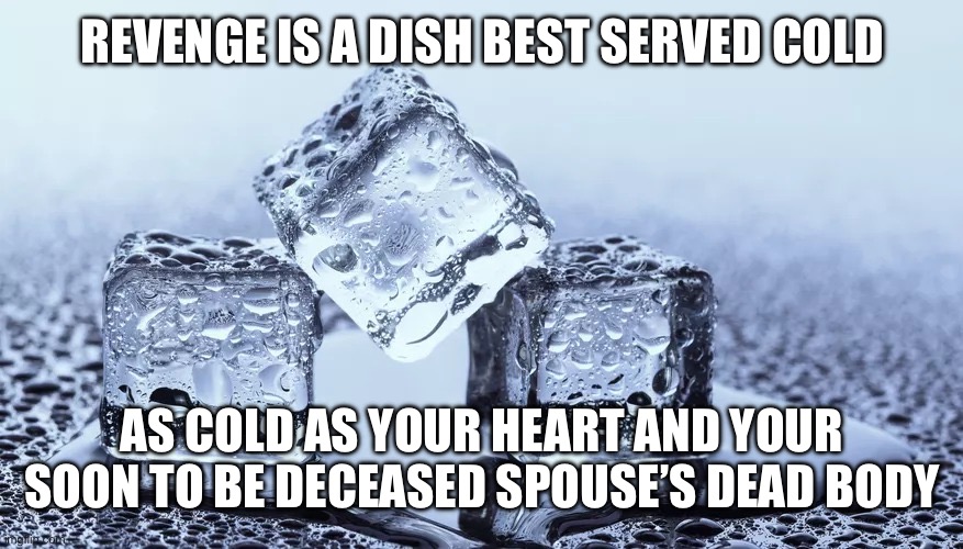 icecubes | Revenge is a dish best served cold As cold as your heart and your soon to be deceased spouse’s dead body | image tagged in icecubes | made w/ Imgflip meme maker