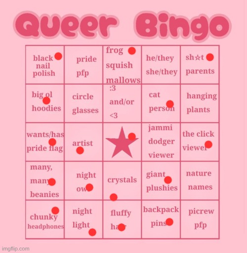 Queer bingo | image tagged in queer bingo | made w/ Imgflip meme maker