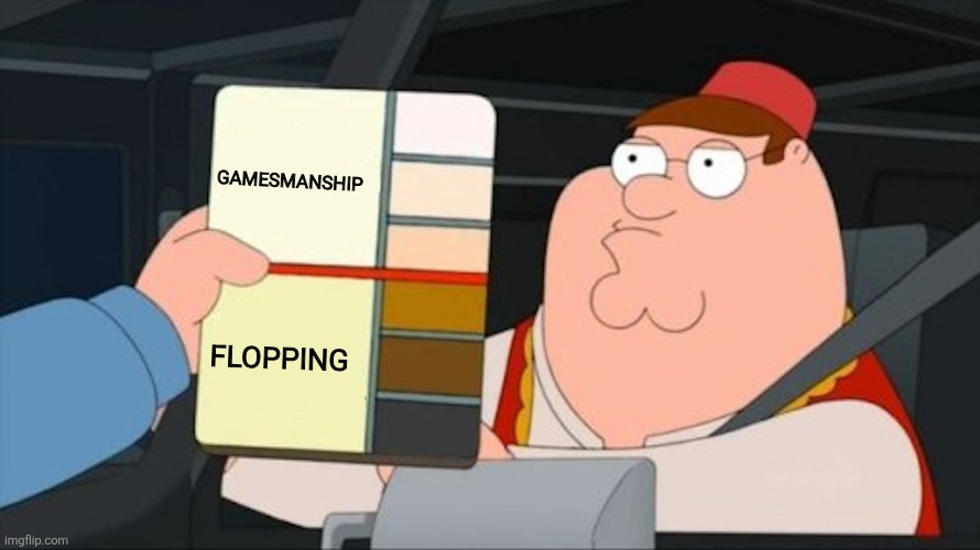 How the media treats SGA vs Jokic and Luka | GAMESMANSHIP; FLOPPING | image tagged in peter family guy race card | made w/ Imgflip meme maker